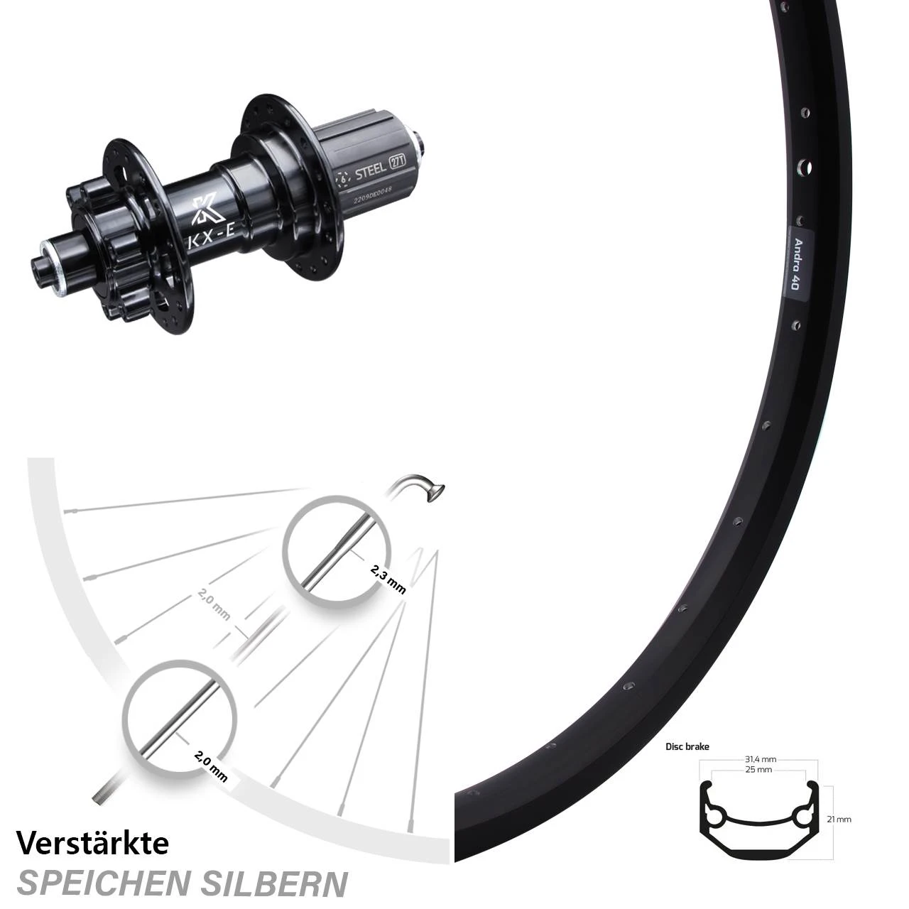 20 Zoll Hinteres Rad Ryde Andra 40 Disc Mit KX-E Nabe 5x135 Mm 6-Loch 3 20 Zoll Hinteres Rad Ryde Andra 40 Disc Mit KX-E Nabe 5x135 Mm 6-Loch