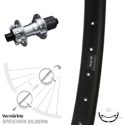 29+ Zoll Hinterrad KX-E Silbern-eloxiert 6 Kugellager Ryde Rival 35 Disc