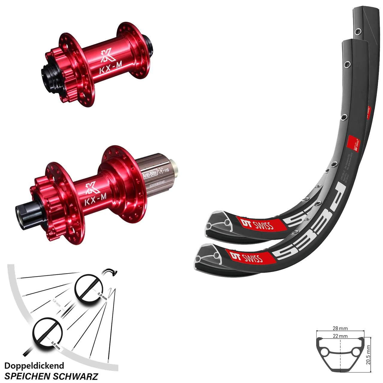 Dt-swiss Laufradsatz 26 Zoll Steckachse 100x142 Mm DT Swiss 533 Nabe KX-M Rot Eloxiert 11-fach 3 Dt-swiss Laufradsatz 26 Zoll Steckachse 100x142 Mm DT Swiss 533 Nabe KX-M Rot Eloxiert 11-fach