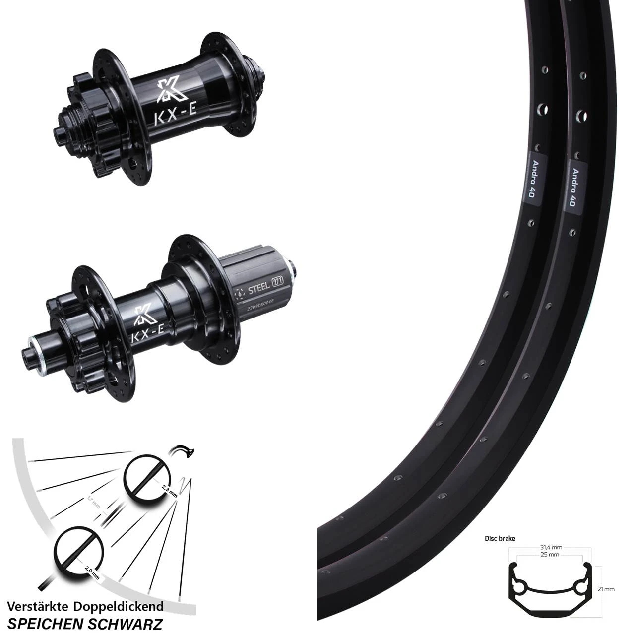 Verstärkter Laufradsatz Lastenrad 27,5 Zoll KX-E Schnellspanner 6-loch Ryde Andra 40 3 Verstärkter Laufradsatz Lastenrad 27,5 Zoll KX-E Schnellspanner 6-loch Ryde Andra 40