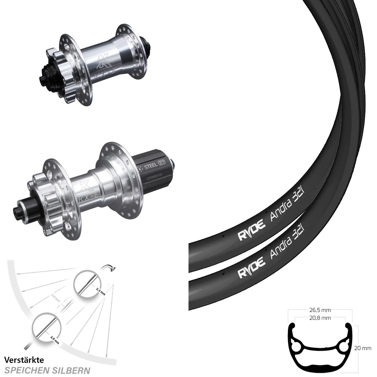 Ryde Andra 321 Laufradsatz Verstärkt 28-29 Zoll KX-E Naben Silbern-eloxiert 3 Ryde Andra 321 Laufradsatz Verstärkt 28-29 Zoll KX-E Naben Silbern-eloxiert