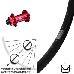 Ryde Andra 30 Vorderrad 28 Zoll KX-G Nabe Rot-eloxiert Centerlock Schnellspanner 5x100 Mm