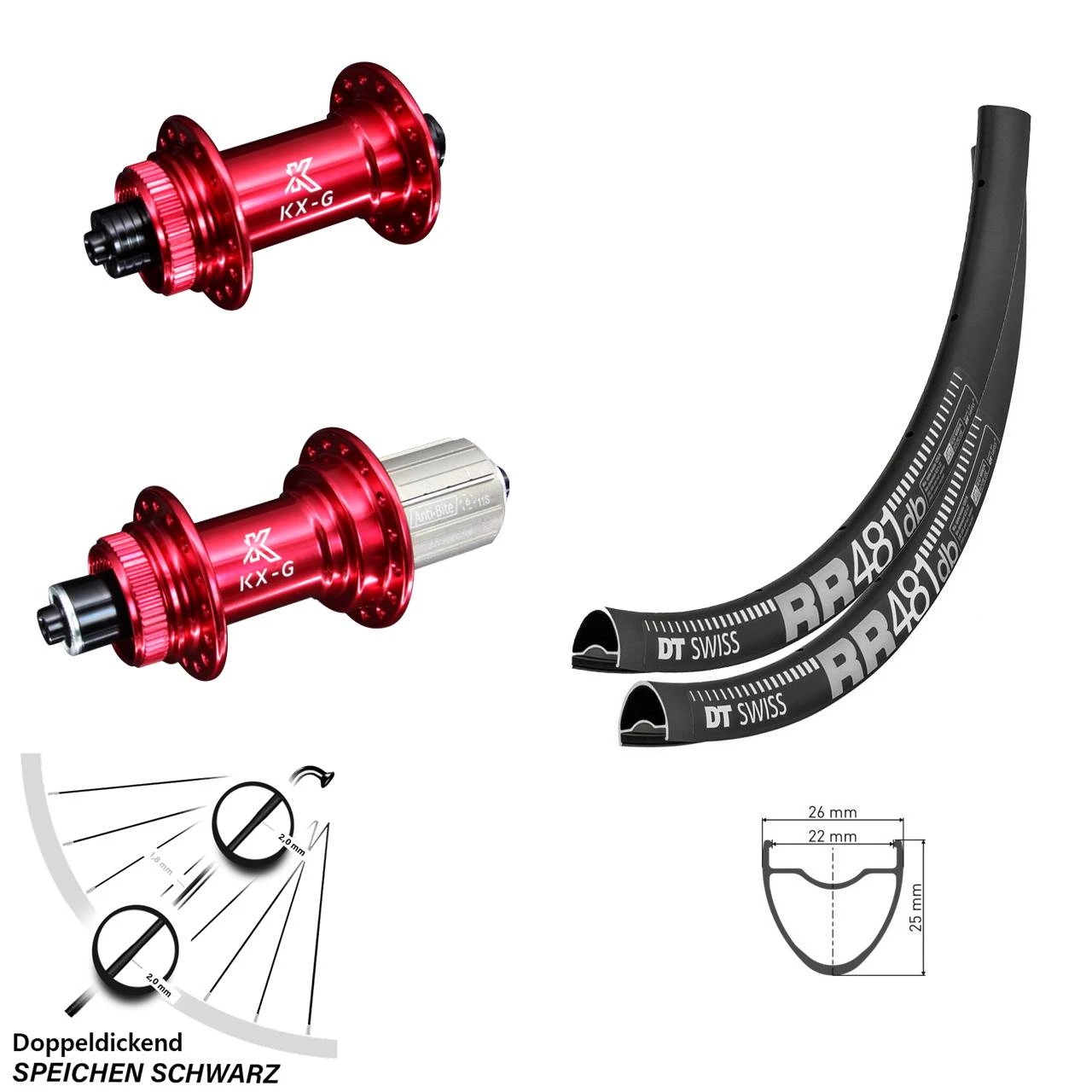 Dt-swiss 28 Zoll Road Disc Laufradsatz DT Swiss RR 481 Nabe KX-G Rot Eloxiert 100/135 Mm 3 Dt-swiss 28 Zoll Road Disc Laufradsatz DT Swiss RR 481 Nabe KX-G Rot Eloxiert 100/135 Mm
