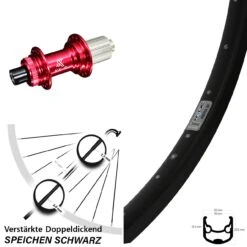 Ryde Andra 30 Disc Hinterrad 26 Zoll Mit KX-G Rot 12x142 Mm 11-fach Nabe