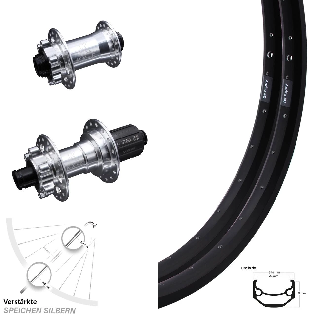 Ryde Andra 40 Laufradsatz 28-29 Zoll Extrem Verstärkt KX-E Nabe Silbern 6-loch Steckachse 3 Ryde Andra 40 Laufradsatz 28-29 Zoll Extrem Verstärkt KX-E Nabe Silbern 6-loch Steckachse