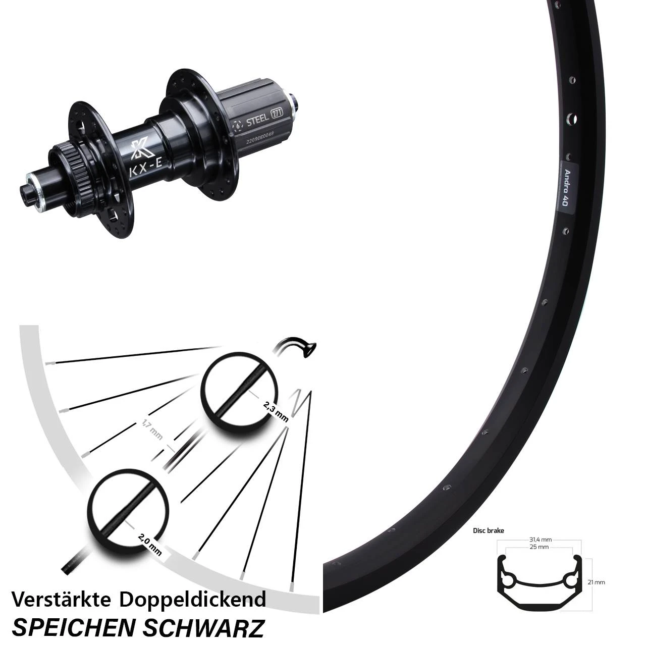 Ryde Andra 40 Disc Hinterrad 28-29 Zoll KX-E Nabe 6 Kugellager Verstärkt 5x135 Mm 3 Ryde Andra 40 Disc Hinterrad 28-29 Zoll KX-E Nabe 6 Kugellager Verstärkt 5x135 Mm