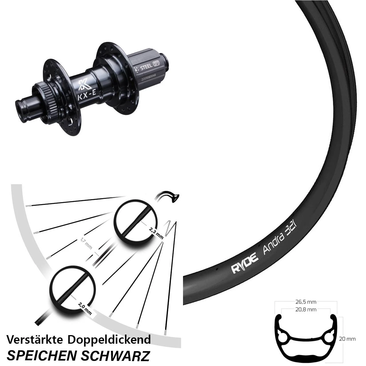 Ryde Andra 321 Hinteres Rad 28-29 Zoll E-Bike KX-E Nabe 12x142 Mm Steckachse 11-fach 3 Ryde Andra 321 Hinteres Rad 28-29 Zoll E-Bike KX-E Nabe 12x142 Mm Steckachse 11-fach