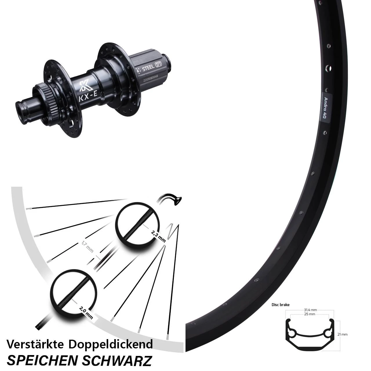 Ryde Andra 40 Disc Hinterrad 28-29 Zoll KX-E Nabe 6 Kugellager Verstärkt 12x142 Mm 3 Ryde Andra 40 Disc Hinterrad 28-29 Zoll KX-E Nabe 6 Kugellager Verstärkt 12x142 Mm