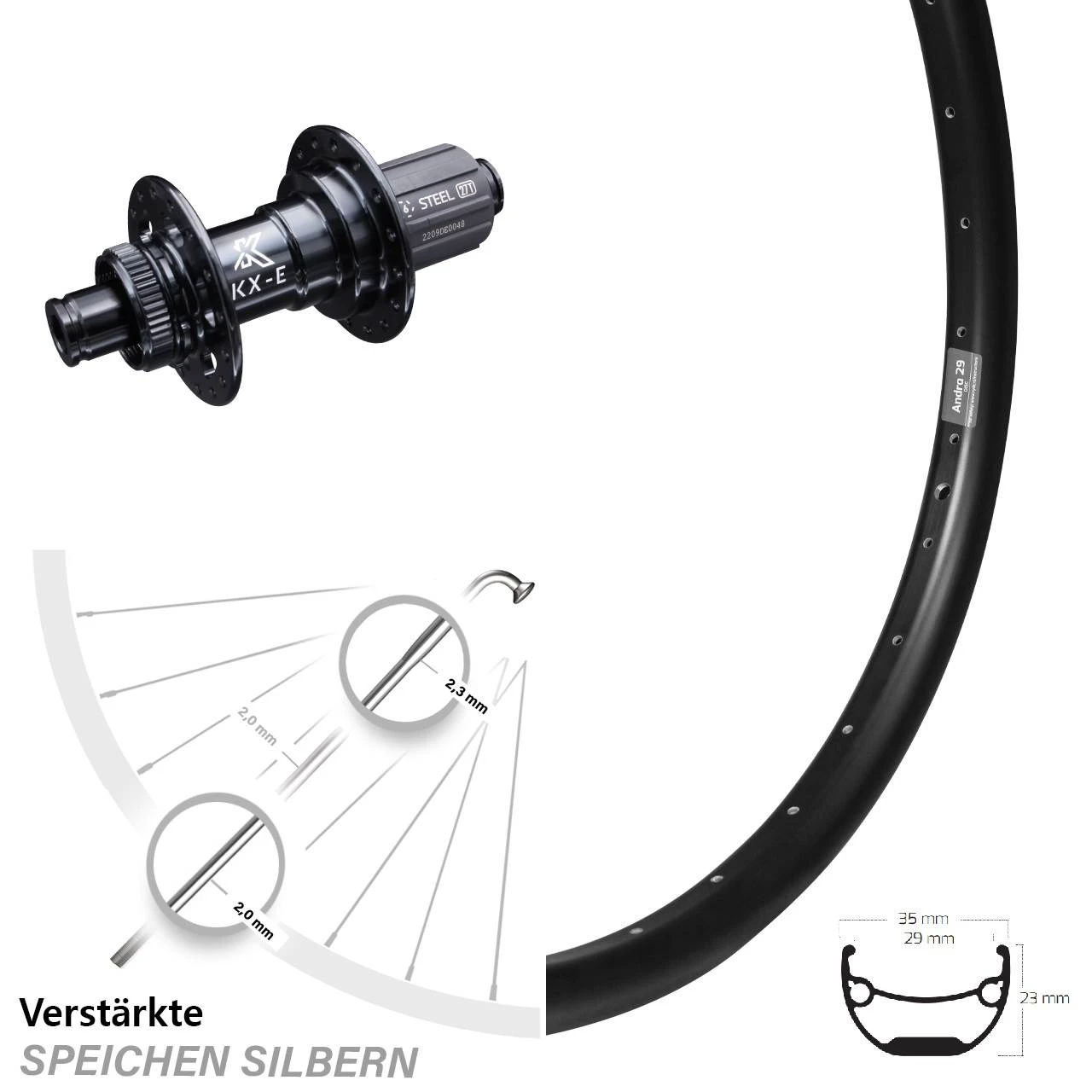 Ryde Andra 29 Hinterrad 26 Zoll Mit KX-E Nabe Schwarz 12x142 Mm Centerlock Verstärkt 3 Ryde Andra 29 Hinterrad 26 Zoll Mit KX-E Nabe Schwarz 12x142 Mm Centerlock Verstärkt