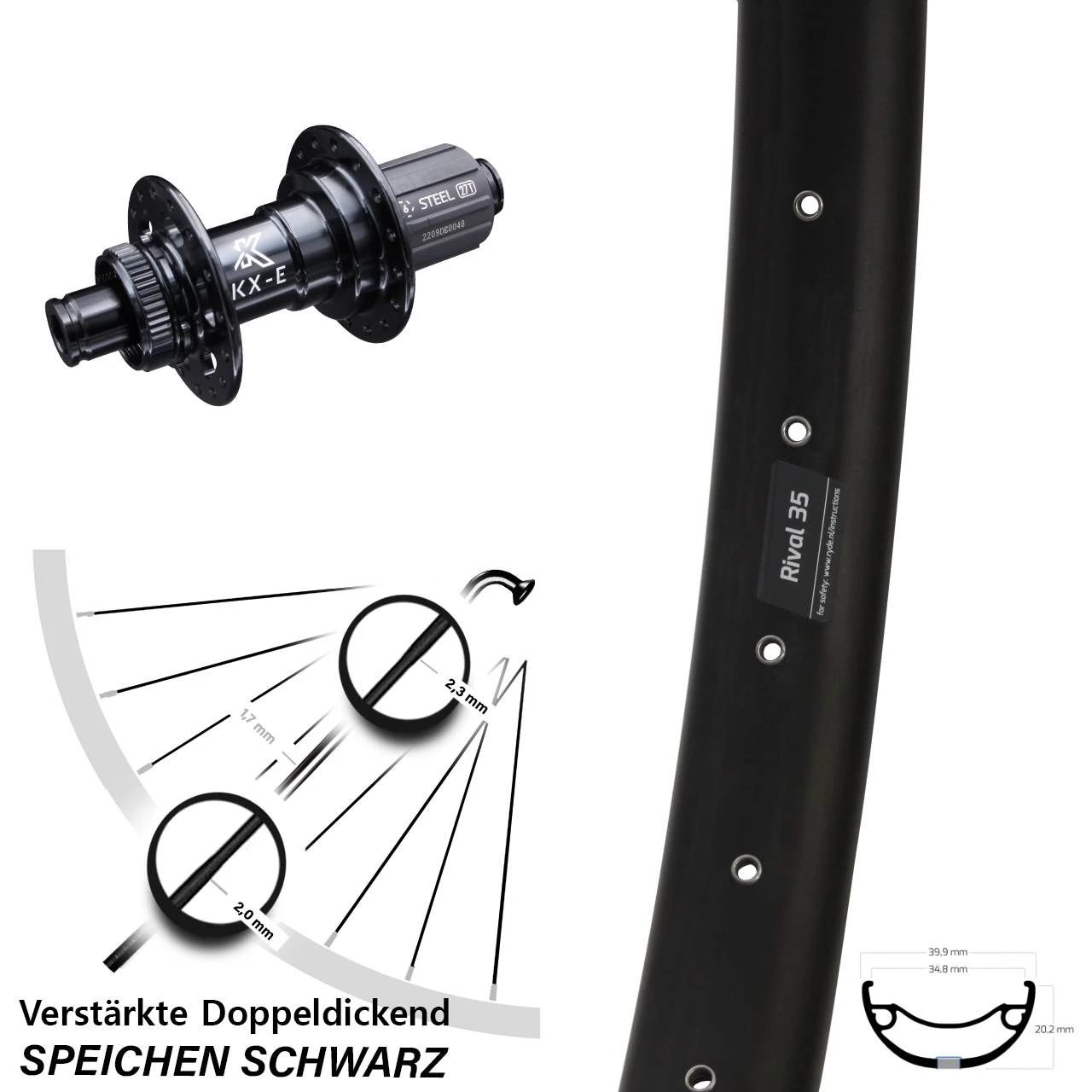 27,5+ Zoll Hinterrad Verstärkt Ryde Rival 35 Disc KX-E 12x142 Mm Centerlock 3 27,5+ Zoll Hinterrad Verstärkt Ryde Rival 35 Disc KX-E 12x142 Mm Centerlock