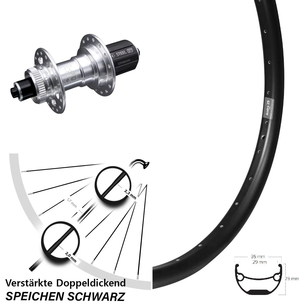 Breites 26 Zoll Hinterrad Ryde Andra 29 Mit KX-E Nabe Silbern 5x135 Mm Centerlock 11-fach 3 Breites 26 Zoll Hinterrad Ryde Andra 29 Mit KX-E Nabe Silbern 5x135 Mm Centerlock 11-fach