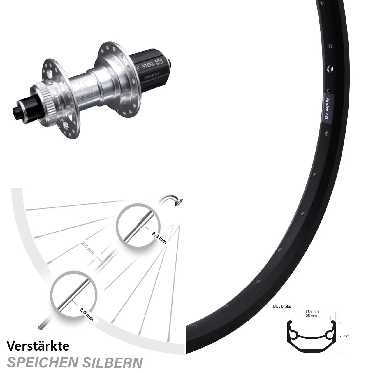 20 Zoll Laufrad Ryde Andra 40 Disc Mit KX-E Nabe Silbern 5x135 Mm Centerlock 11-fach 3 20 Zoll Laufrad Ryde Andra 40 Disc Mit KX-E Nabe Silbern 5x135 Mm Centerlock 11-fach