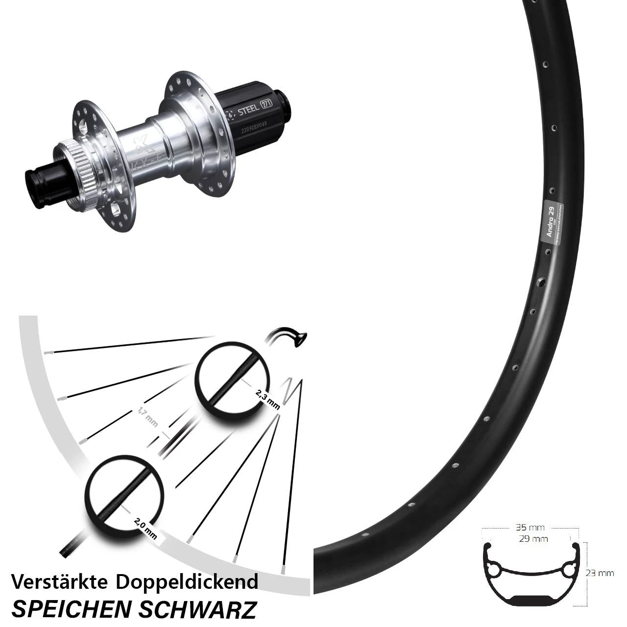 27,5 Zoll Ryde Andra 29 Verstärkt KX-E Nabe Silbern-eloxiert 11-fach 3 27,5 Zoll Ryde Andra 29 Verstärkt KX-E Nabe Silbern-eloxiert 11-fach