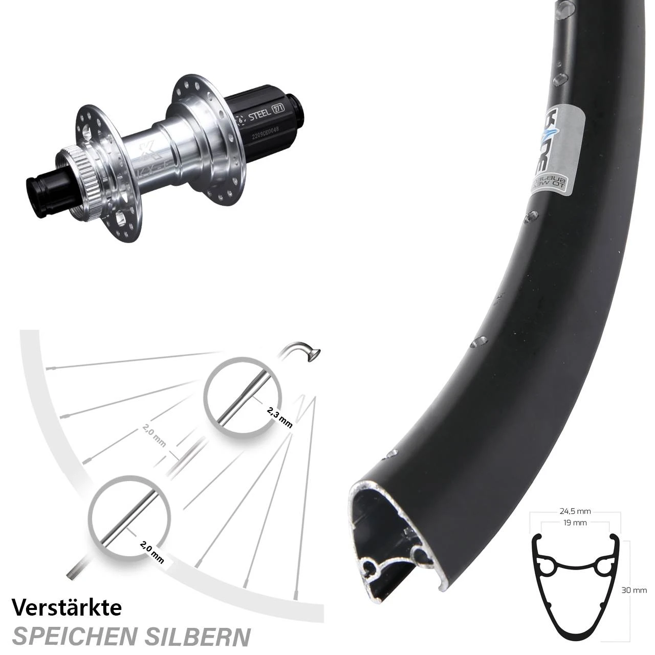 28-29 Zoll Hinterrad Ryde Dutch 19 KX-E Nabe Silbern-eloxiert 12x142 Mm 3 28-29 Zoll Hinterrad Ryde Dutch 19 KX-E Nabe Silbern-eloxiert 12x142 Mm