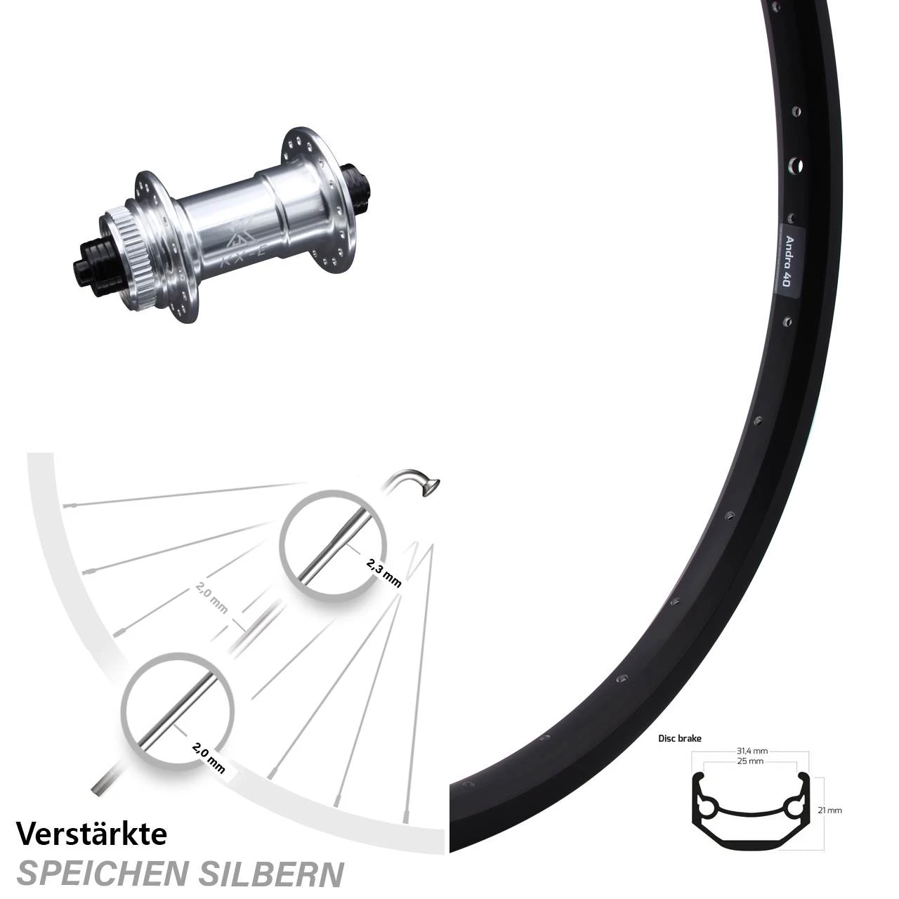 Vorderrad Ryde Andra 40 Disc Mit KX-E Nabe Centerlock 5x100 Mm Silbern Eloxiert 29 Zoll 3 Vorderrad Ryde Andra 40 Disc Mit KX-E Nabe Centerlock 5x100 Mm Silbern Eloxiert 29 Zoll