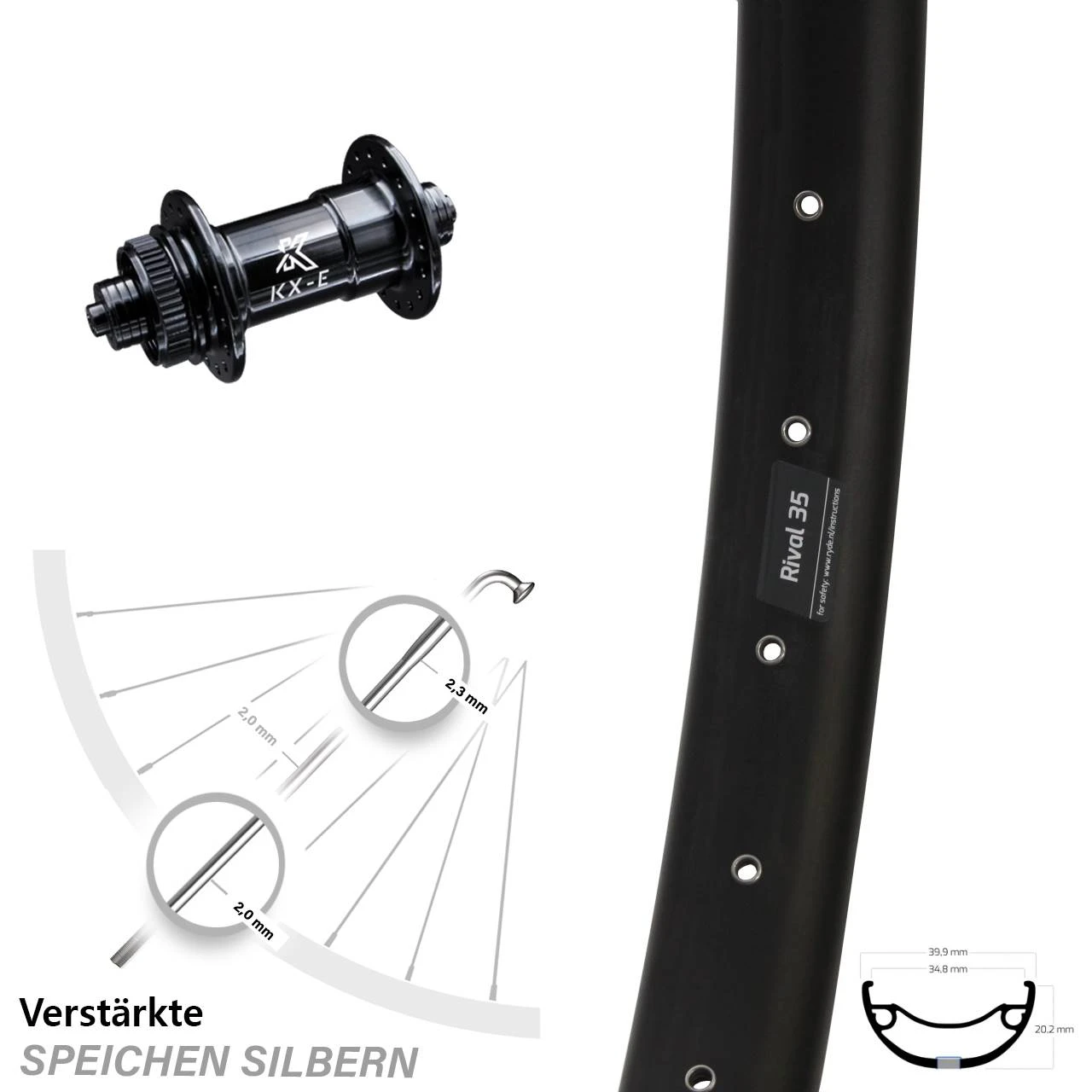 KX-E Nabe Schwarz Schnellspanner Breite Felge Ryde Rival 35 Disc Vorderrad 29 Zoll 3 KX-E Nabe Schwarz Schnellspanner Breite Felge Ryde Rival 35 Disc Vorderrad 29 Zoll
