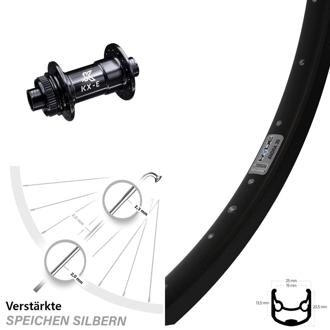 KX-E Nabe 15x100 Mm Centerlock Ryde Andra 30 Disc Vorderrad 28-29 Zoll Für Steckachse 3 KX-E Nabe 15x100 Mm Centerlock Ryde Andra 30 Disc Vorderrad 28-29 Zoll Für Steckachse