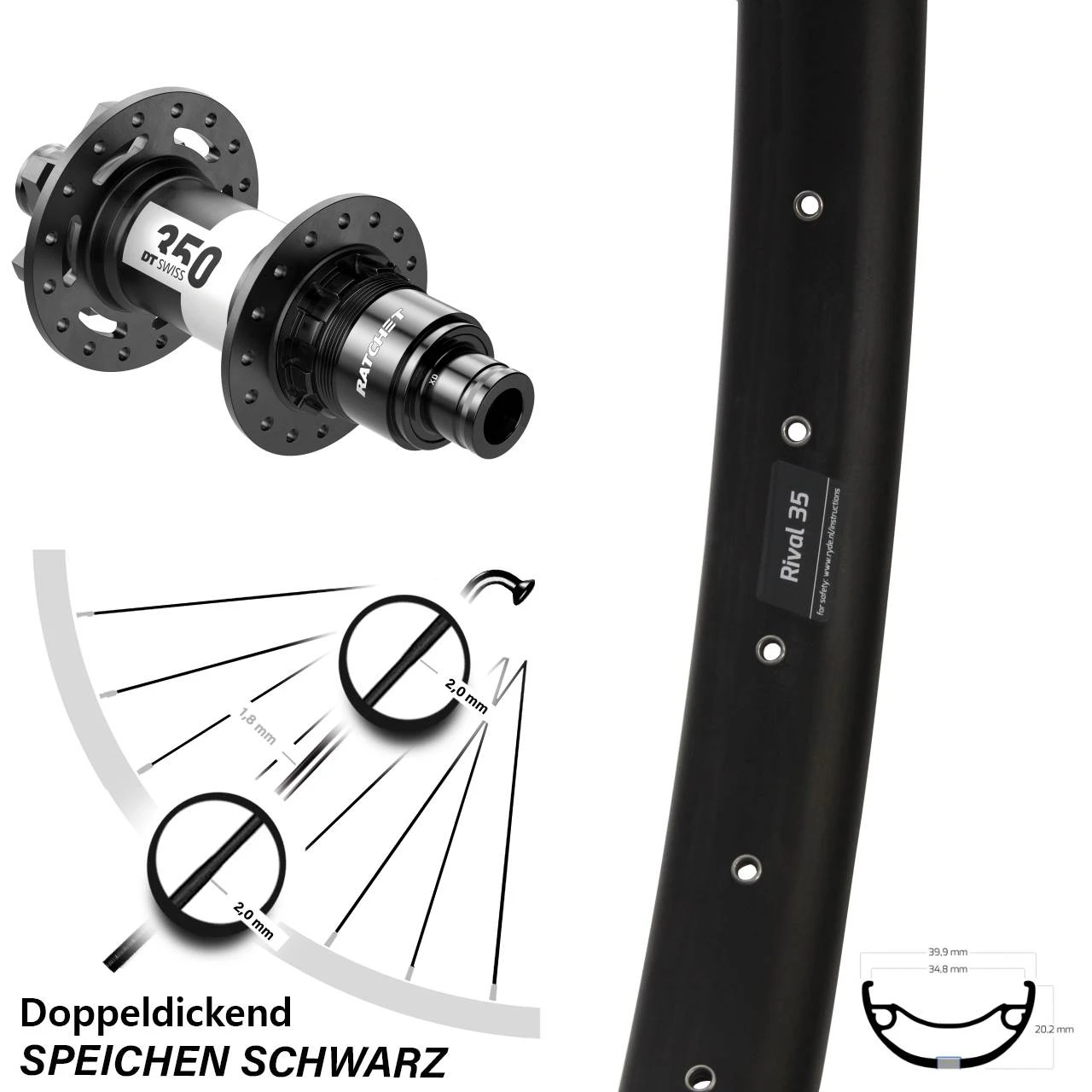 Ryde Rival 35 Hinterrad 27,5 Zoll DT Swiss 350 Boost 6-Loch Sram XD 3 Ryde Rival 35 Hinterrad 27,5 Zoll DT Swiss 350 Boost 6-Loch Sram XD