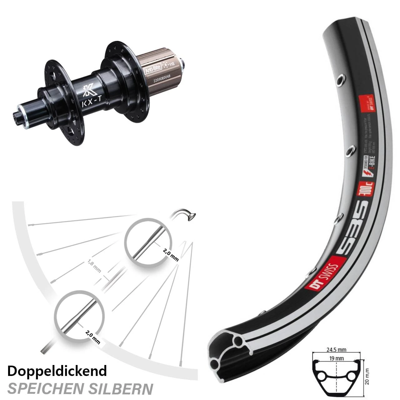 Dt-swiss KX-T Nabe 135 Mm DT Swiss 535 Hinteres Rad 26 Zoll 3 Dt-swiss KX-T Nabe 135 Mm DT Swiss 535 Hinteres Rad 26 Zoll