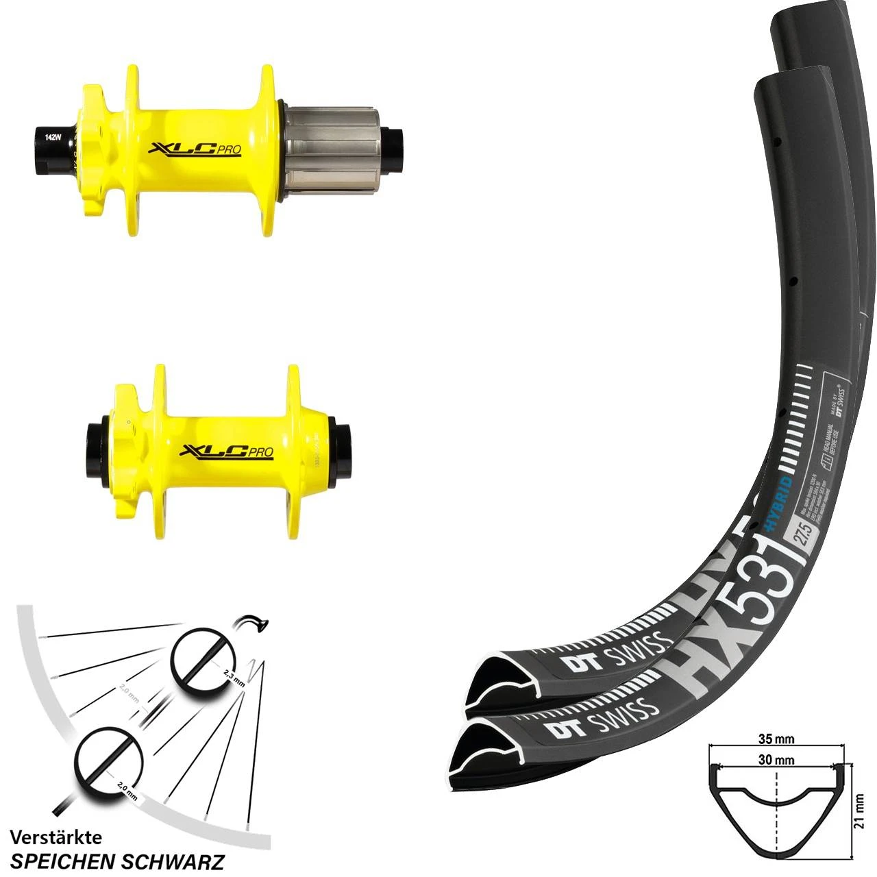 Dt-swiss Laufradsatz 27,5 Zoll DT Swiss HX 531 XLC Pro Nabe Gelb Steckachse 100x142 Mm 6-loch Disc 3 Dt-swiss Laufradsatz 27,5 Zoll DT Swiss HX 531 XLC Pro Nabe Gelb Steckachse 100x142 Mm 6-loch Disc