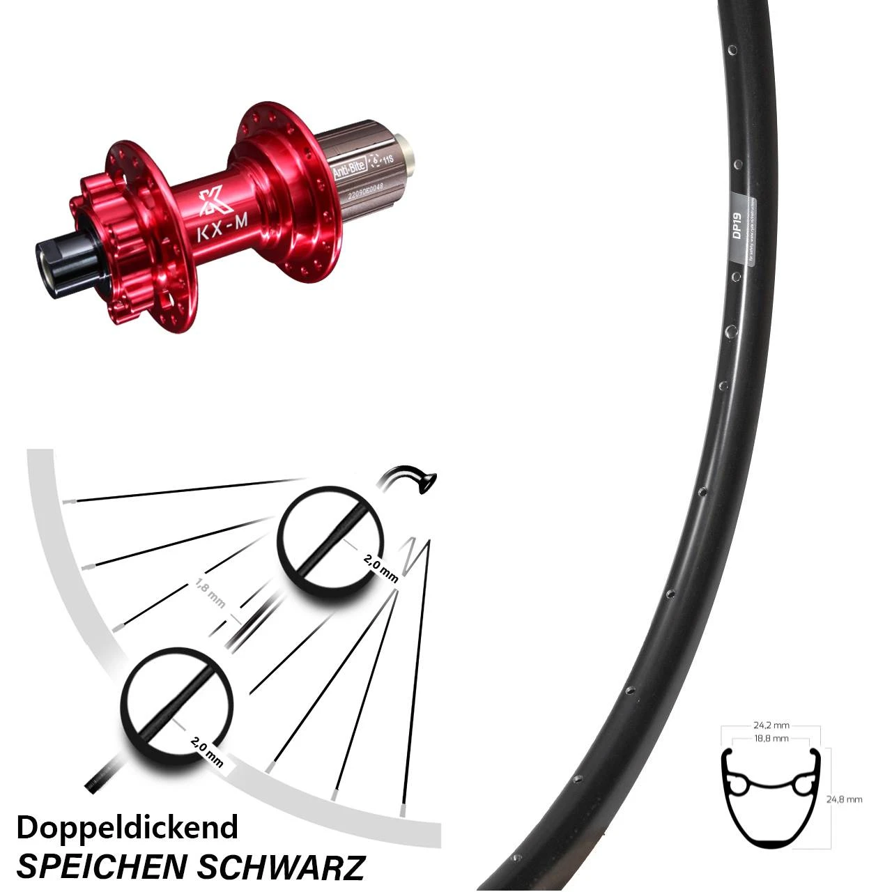 KX-M Rot 12x142 Mm 11-fach Ryde DP 19 Hinteres Rad 28 Zoll 6-Loch Disc 3 KX-M Rot 12x142 Mm 11-fach Ryde DP 19 Hinteres Rad 28 Zoll 6-Loch Disc
