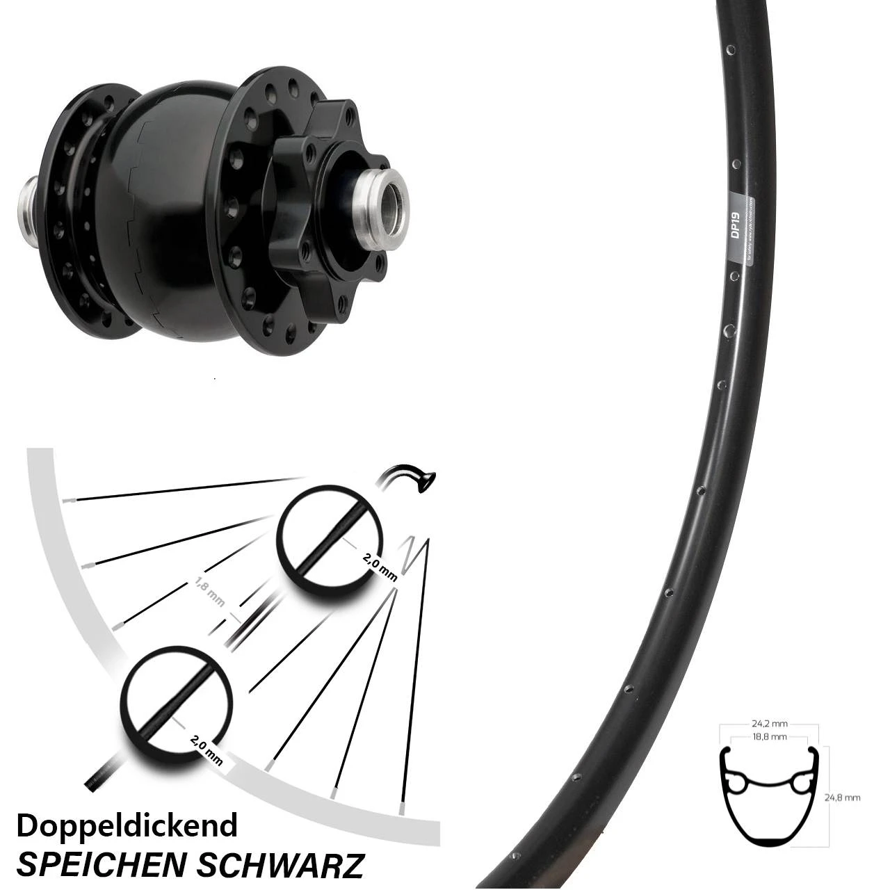 28 Zoll Vorderes Rad Mit Nabendynamo Ryde DP 19 Road Disc SON 28-12 Steckachse 6-loch 3 28 Zoll Vorderes Rad Mit Nabendynamo Ryde DP 19 Road Disc SON 28-12 Steckachse 6-loch