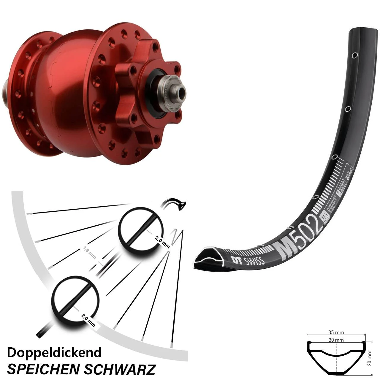 Dt-swiss DT Swiss M 502 Vorderrad 29 Zoll Dynamo SON 28 Rot Eloxiert 6-loch Schnellspanner 3 Dt-swiss DT Swiss M 502 Vorderrad 29 Zoll Dynamo SON 28 Rot Eloxiert 6-loch Schnellspanner