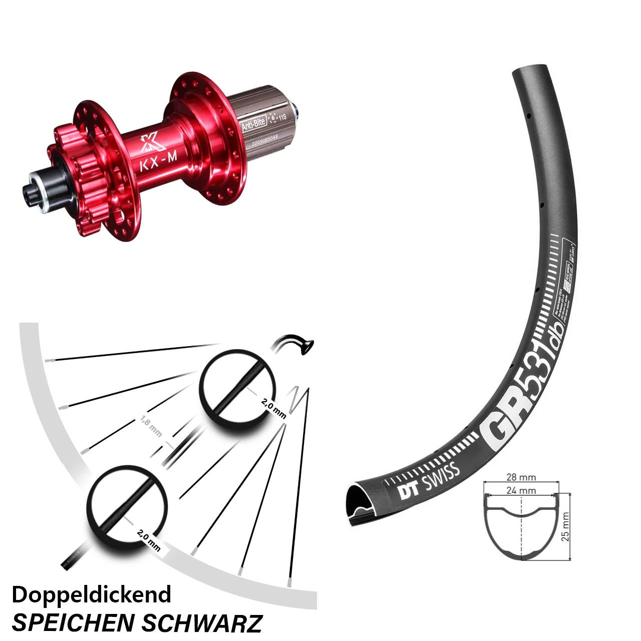 Dt-swiss DT Swiss GR 531 Gravel Hinterrad 28-29 Zoll 6-loch Disc Nabe KX-M Rot 5x135 Mm 11-fach 3 Dt-swiss DT Swiss GR 531 Gravel Hinterrad 28-29 Zoll 6-loch Disc Nabe KX-M Rot 5x135 Mm 11-fach
