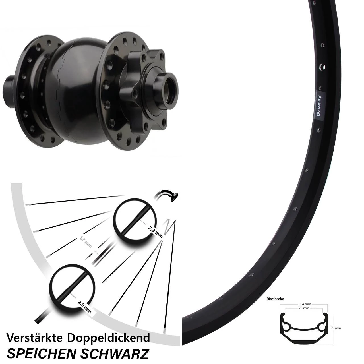 Vorderrad 29 Zoll Ryde Andra 40 Disc Schwarz Nabendynamo SON 28-15 Boost 6-loch 110 Mm 3 Vorderrad 29 Zoll Ryde Andra 40 Disc Schwarz Nabendynamo SON 28-15 Boost 6-loch 110 Mm