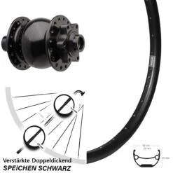 Nabendynamo SON 28-15 Boost Ryde Andra 29 Zoll Schwarz 6-loch Verstärkt