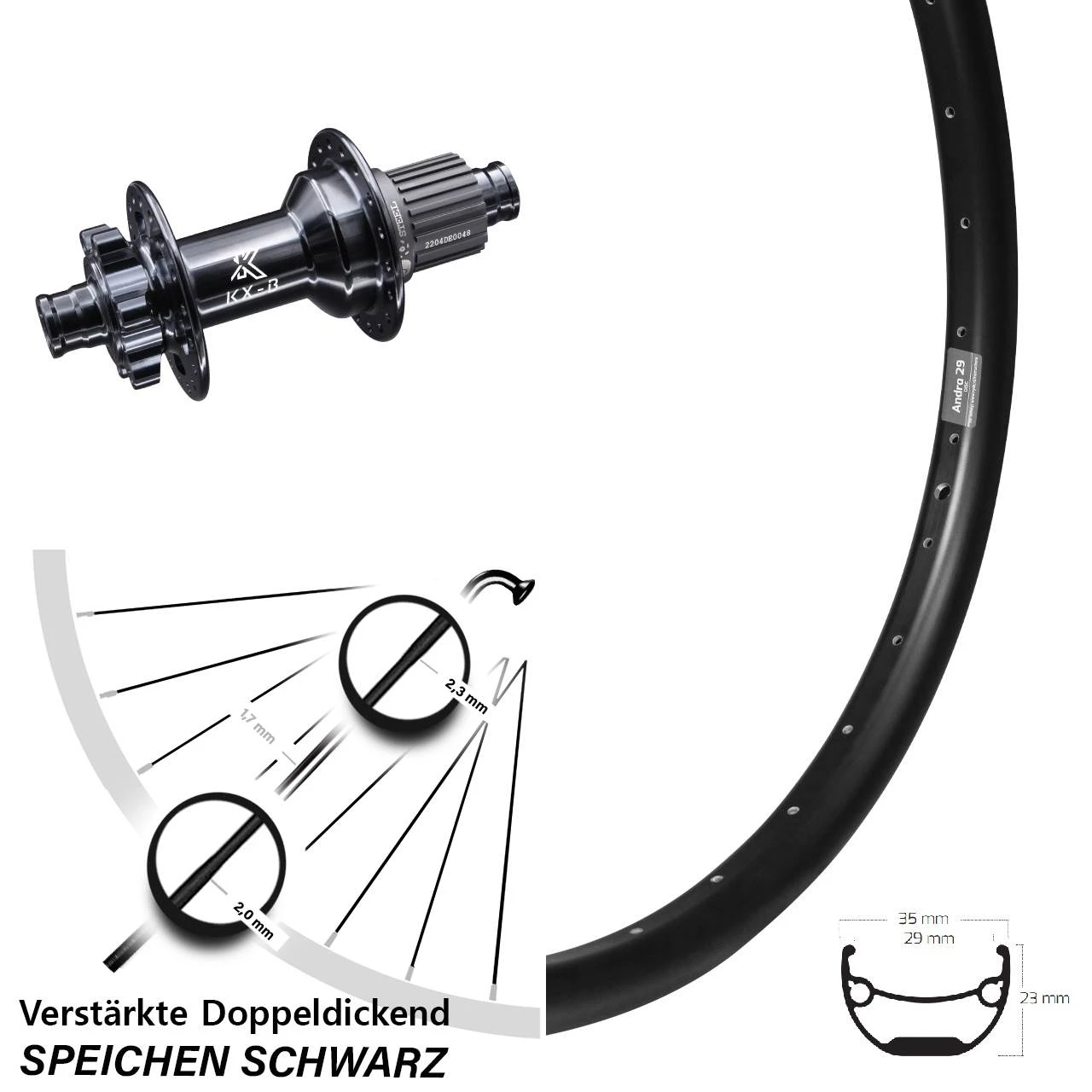 Hinterrad Ryde Andra 29 Zoll KX-B Nabe Micro Spline Verstärkt 12x148 Mm Boost 6-Loch 3 Hinterrad Ryde Andra 29 Zoll KX-B Nabe Micro Spline Verstärkt 12x148 Mm Boost 6-Loch