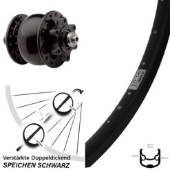 Nabendynamo SON 28 6-loch Ryde Andra 30 Disc Vorderrad 26 Zoll Schwarz