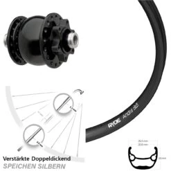 Vorderrad Bikepacking 28-29 Zoll Nabendynamo SON 28-12 Ryde Andra 321 Steckachse