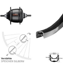 Hinterrad 26 Zoll Ryde Andra 30 Schwarz Shimano Nexus 8-Gang Freilauf