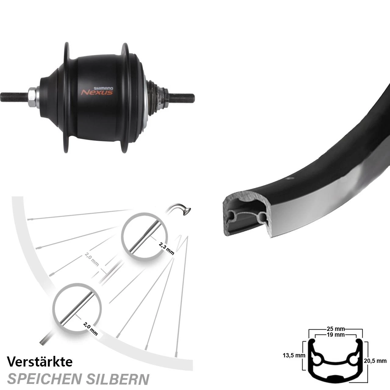 Hinterrad 28 Zoll Ryde Andra 30 Schwarz Shimano Nexus 8-Gang Premium 3 Hinterrad 28 Zoll Ryde Andra 30 Schwarz Shimano Nexus 8-Gang Premium