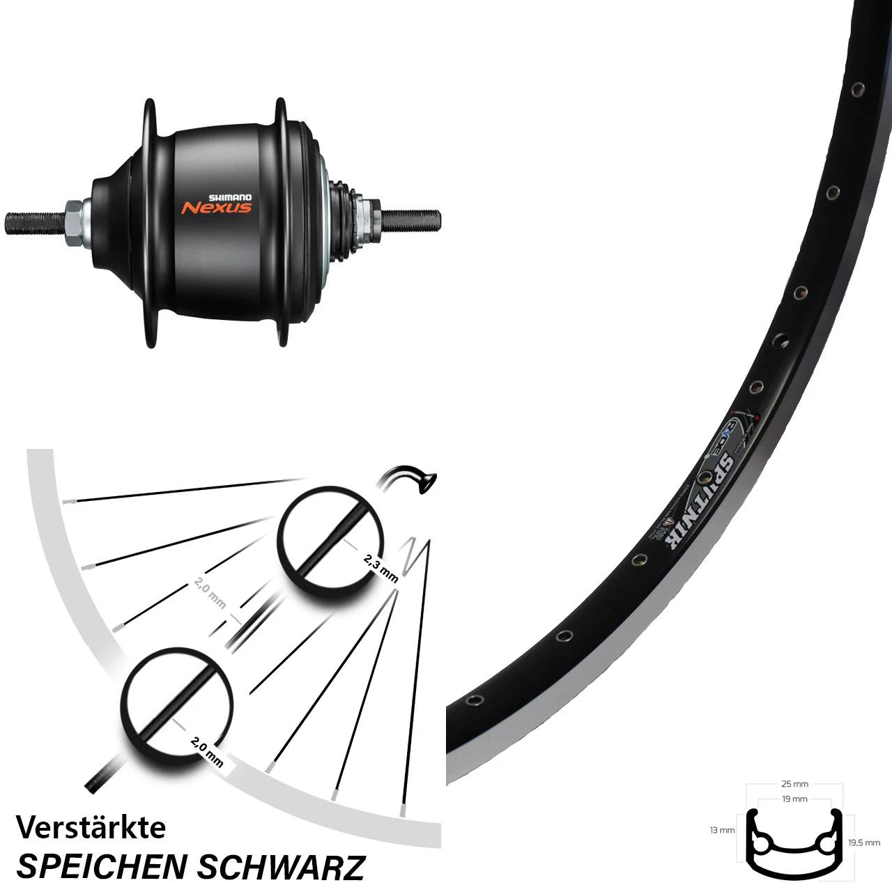 Hinterrad 28 Zoll Ryde Sputnik Shimano Nexus 8-Gang Freilauf Schwarz 3 Hinterrad 28 Zoll Ryde Sputnik Shimano Nexus 8-Gang Freilauf Schwarz