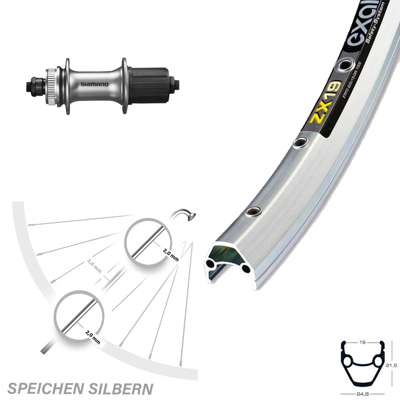 Hinterrad Shimano Nabe 26 Zoll Exal ZX19 Silbern 8-10 Fach 3 Hinterrad Shimano Nabe 26 Zoll Exal ZX19 Silbern 8-10 Fach