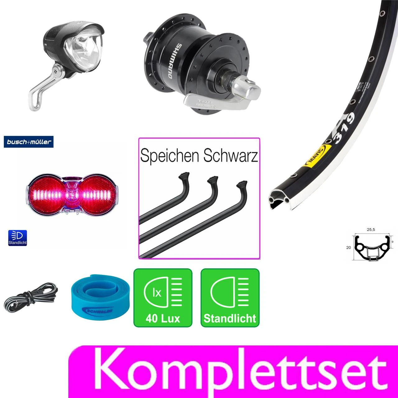 Shimano Komplett-Set Mavic Laufrad 28 Zoll + Nabendynamo + Busch & Müller LED Beleuchtung 3 Shimano Komplett-Set Mavic Laufrad 28 Zoll + Nabendynamo + Busch & Müller LED Beleuchtung