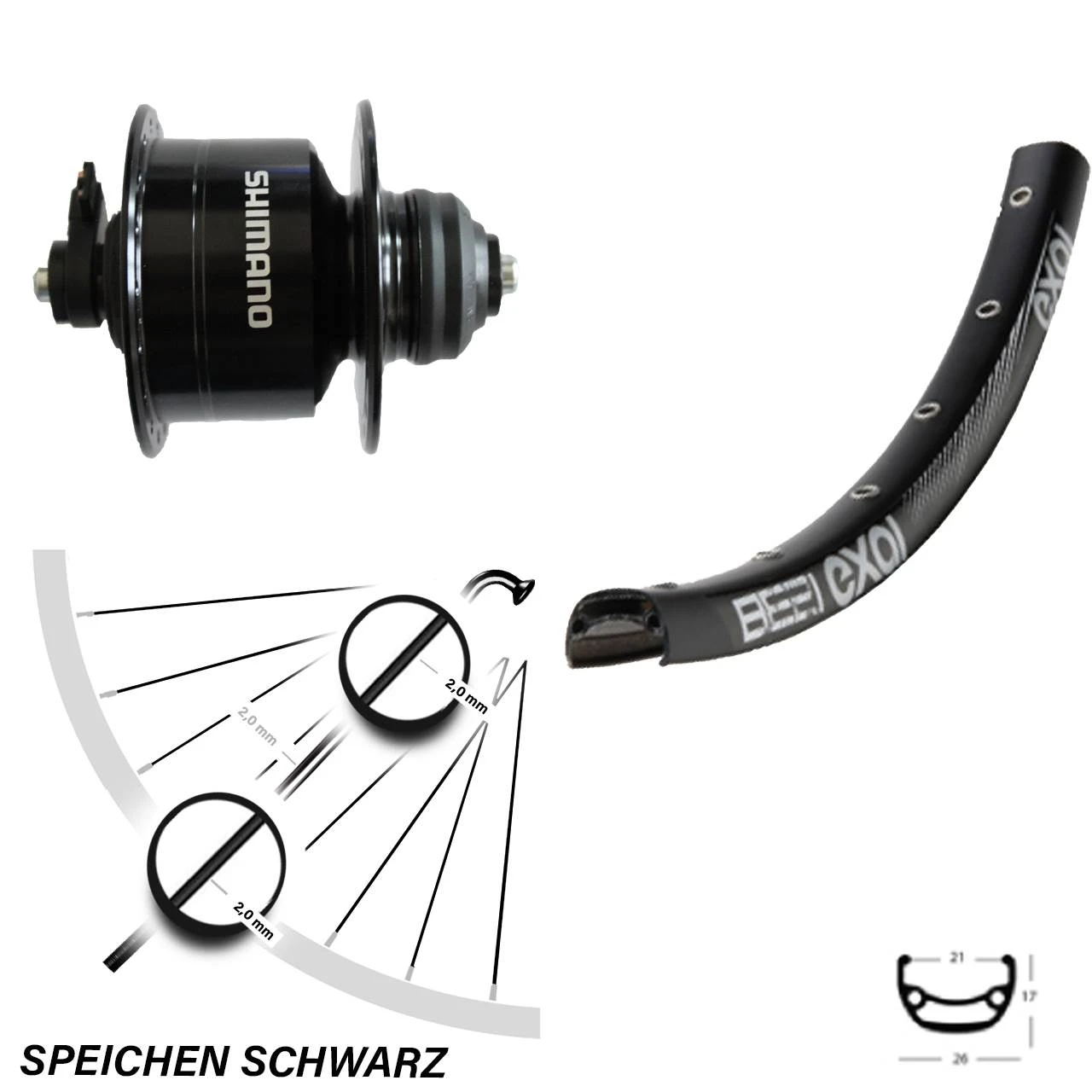MTB Vorderrad 29 Zoll Exal BE21 Shimano DH3D72 Nabendynamo Schwarz 3 MTB Vorderrad 29 Zoll Exal BE21 Shimano DH3D72 Nabendynamo Schwarz