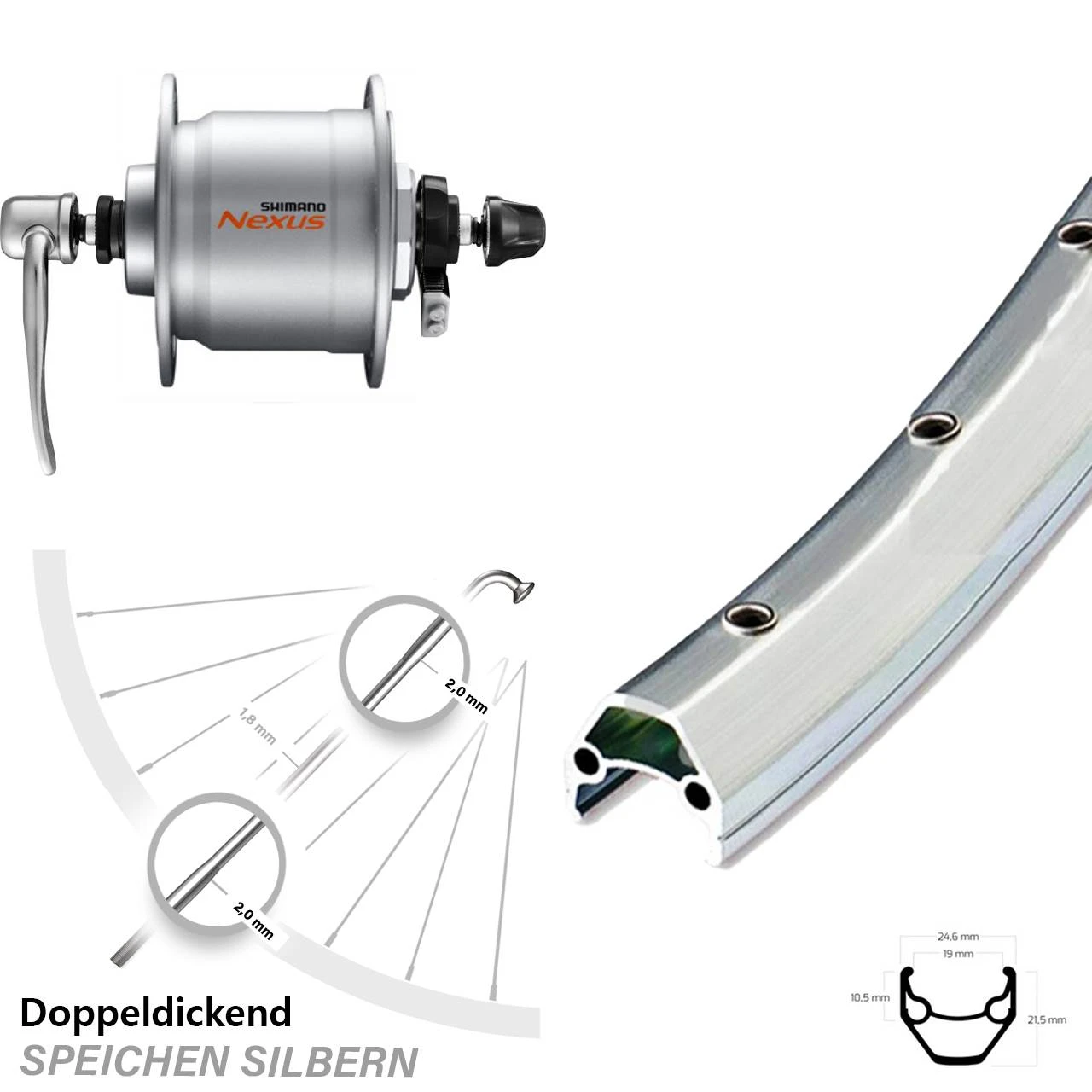 Ryde 28 Zoll ZAC 2000 Vorderrad Mit Nabendynamo Shimano Nexus DH-C3000-3N 3 Ryde 28 Zoll ZAC 2000 Vorderrad Mit Nabendynamo Shimano Nexus DH-C3000-3N