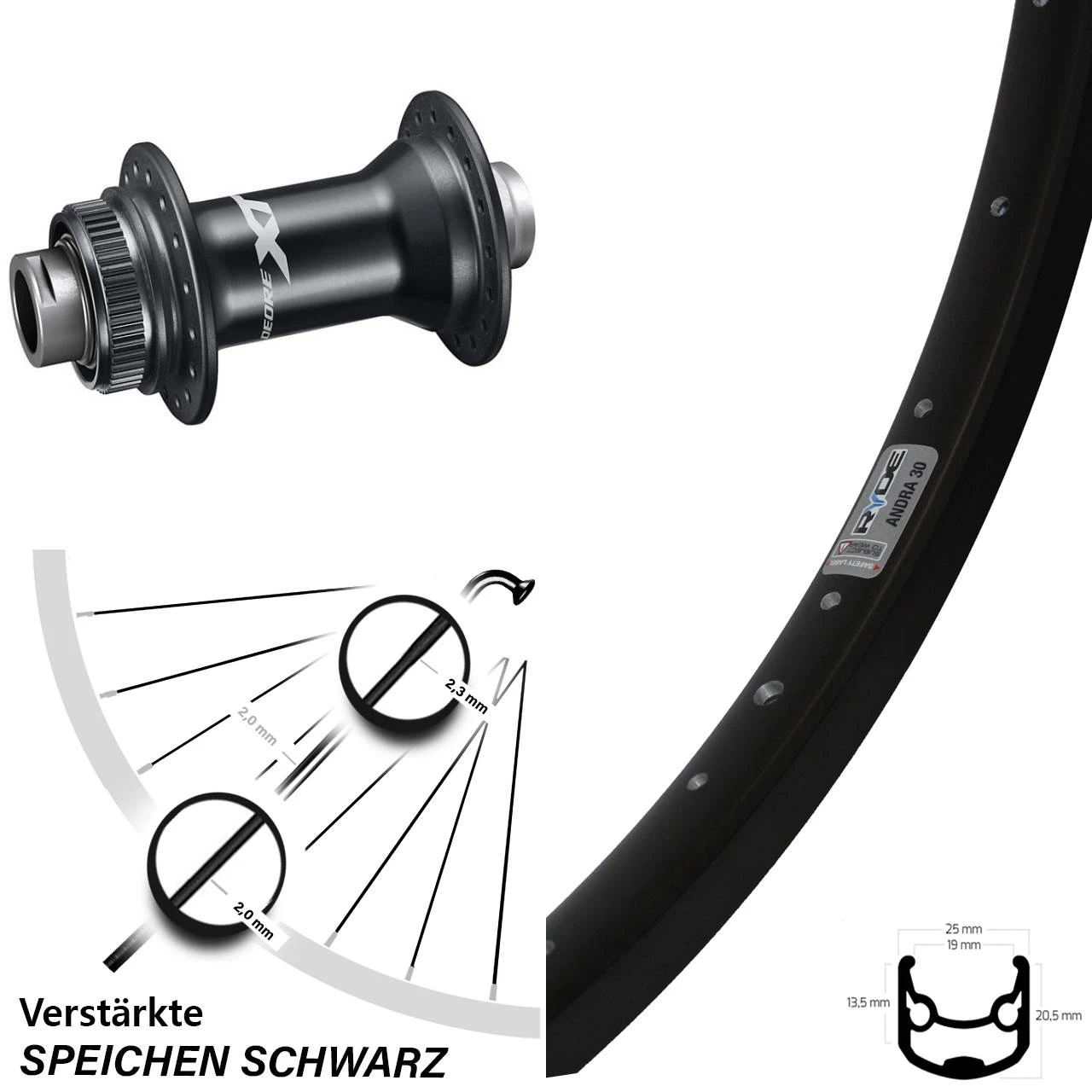 Shimano Deore HB-M8110 Ryde Andra 30 Disc Vorderrad 26 Zoll