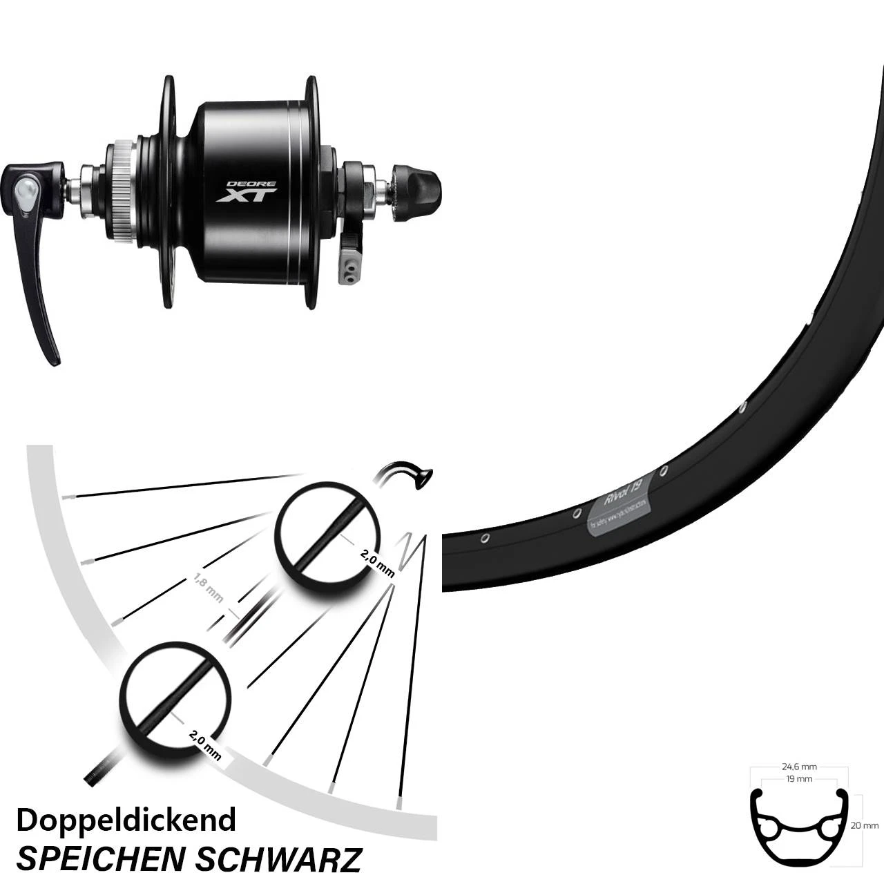 Vorderes Laufrad 29 Zoll Ryde Rival 19 Schwarz Shimano XT Nabendynamo Für Scheibenbremse 3 Vorderes Laufrad 29 Zoll Ryde Rival 19 Schwarz Shimano XT Nabendynamo Für Scheibenbremse