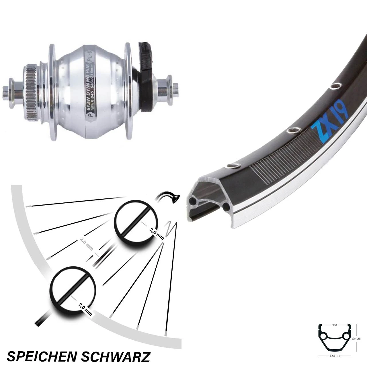 Vorderrad 26 Zoll Exal ZX19 Doppelt Geöst Mit Nabendynamo Shutter PL-8 Schwarz 3 Vorderrad 26 Zoll Exal ZX19 Doppelt Geöst Mit Nabendynamo Shutter PL-8 Schwarz
