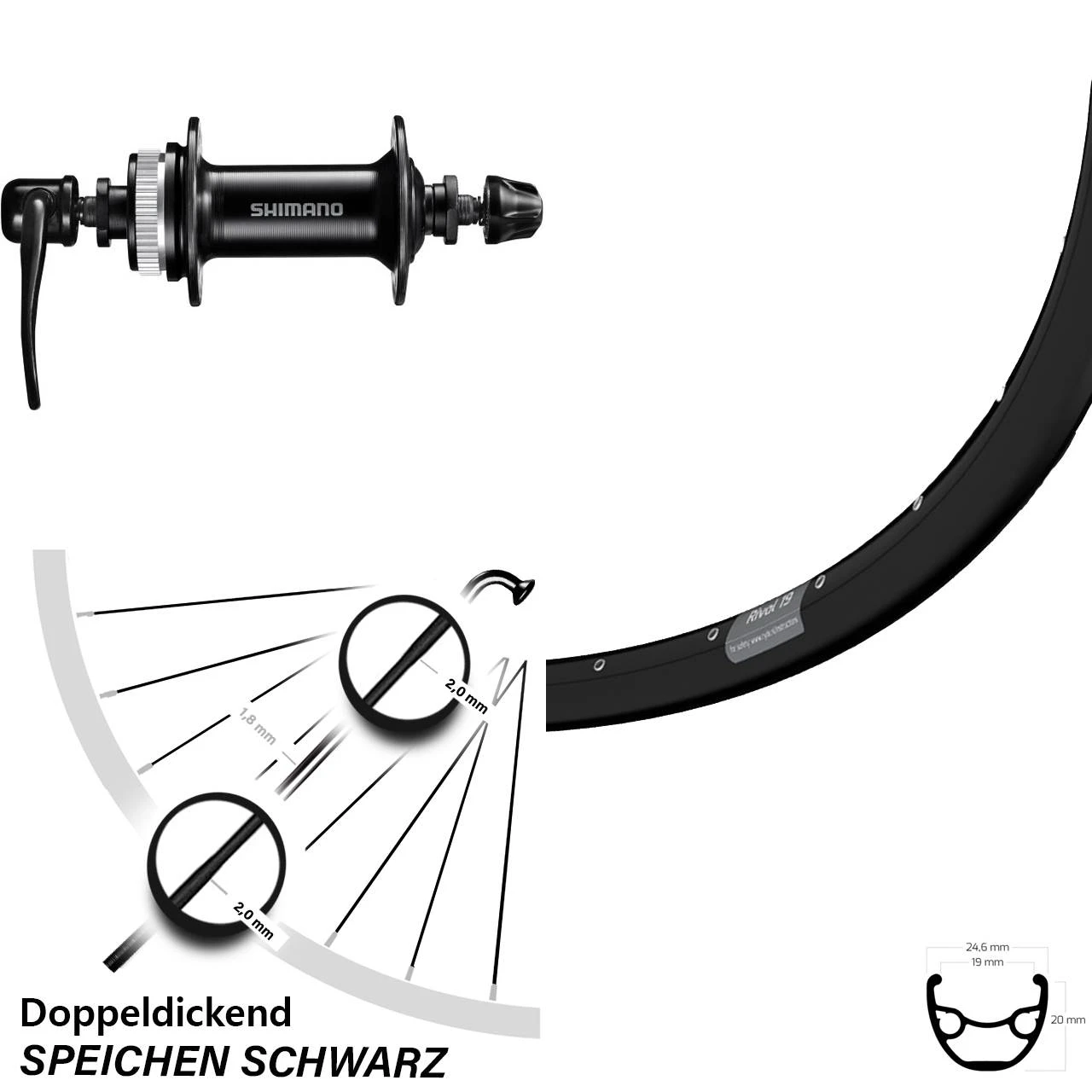 29 Zoll MTB Vorderrad Ryde Rival 19 Schwarz Mit Shimano HB-TX505 3 29 Zoll MTB Vorderrad Ryde Rival 19 Schwarz Mit Shimano HB-TX505